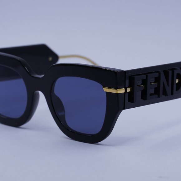 Fendi FE40097I 01V Sunglasses Black/Gold Cat Eye Frame, Blue Lenses - Picture 2 of 10